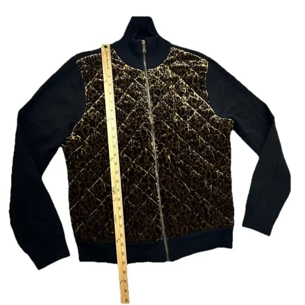 Lauren Ralph LRL Jacket Womens L Velvet Quilted Luxury Leopard Print Full Zip - Picture 2 of 6